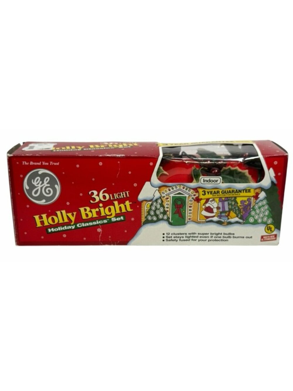 Vintage GE Holly Bright 36 Light Holiday Classics Set Indoor String 12 Clusters